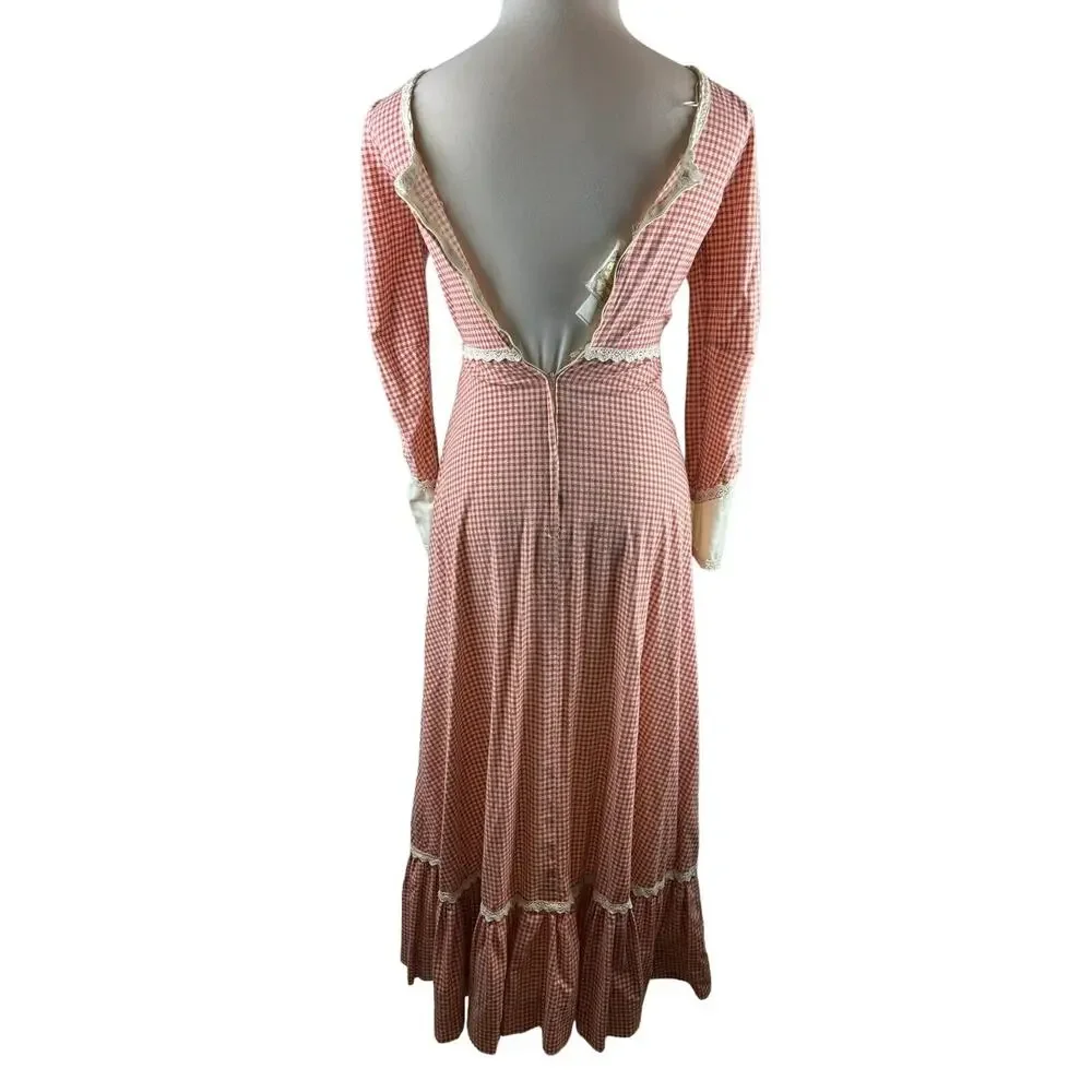 Vintage Gunne Sax Jessica Mcclintock Prairie Boho Corset Dress Checkered Red - Picture 10 of 13